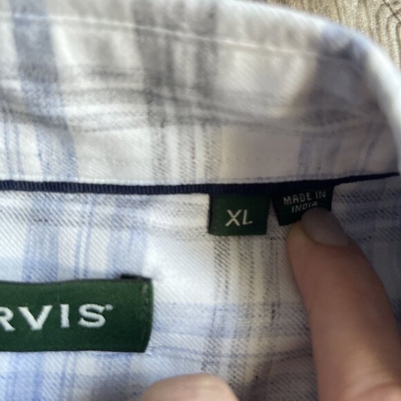 2/$18 SALE! ORVIS Mens Shirt XL Button Up Cotton White Blue Classic Plaid Cotton - Picture 5 of 7